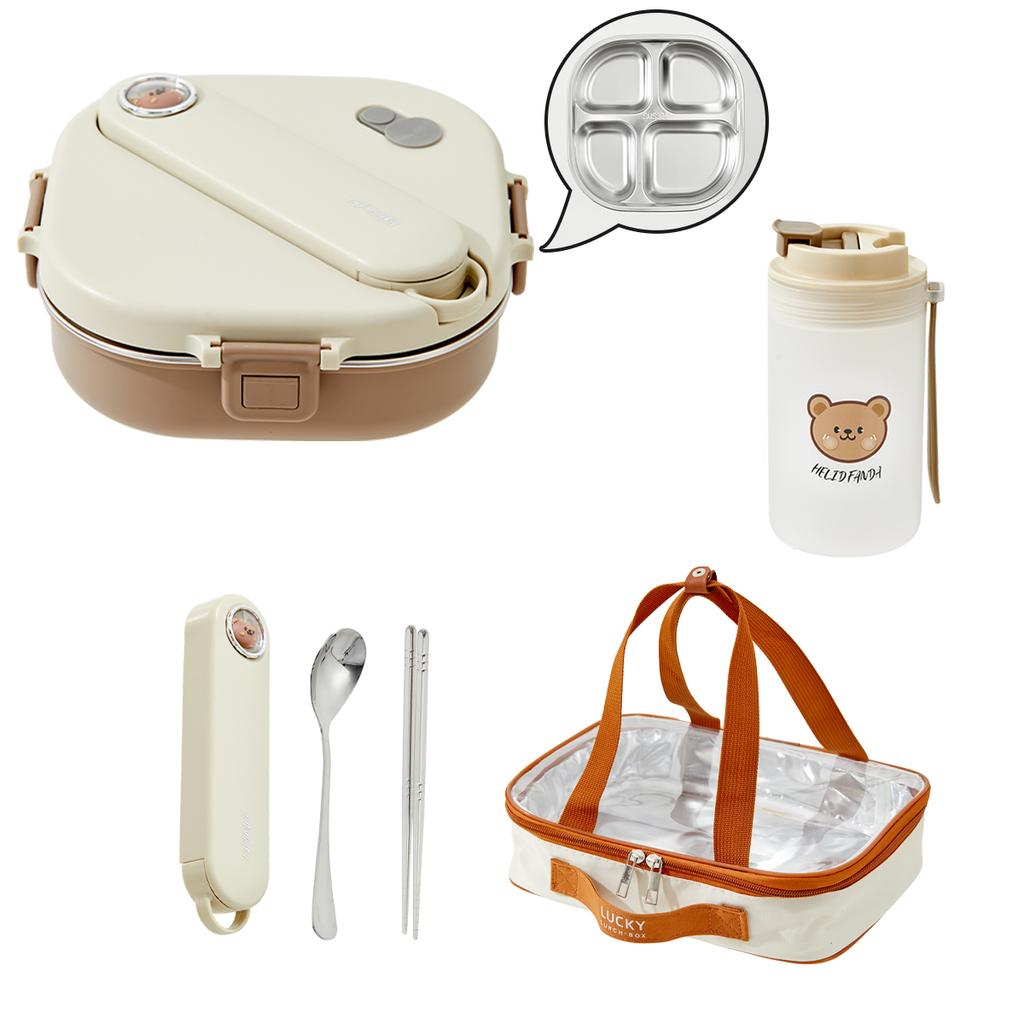 Новый 800 мл Портативный Ланч-бокс с Разделителями и Столовыми Приборами Капибара 3/4 Отделения Микроволновка Герметичный 304 Нержавеющая Сталь Бенто Бокс