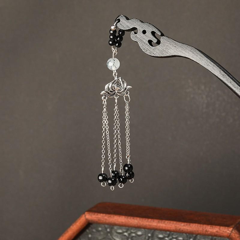 Заколка для волос в виде кисточки лотоса, инкрустированная бриллиантами: Элегантный китайский стиль с жемчужным цветком и замком мира, идеально подходит для женщин.