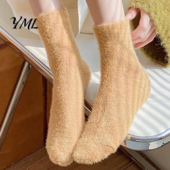 Non Slip Winter Hosiery Thickened Imitation Mink Velvet Socks for Women, Soft Plush Socks, Thermal Warm Crew Solid Color Cozy Home Indoor Living Room