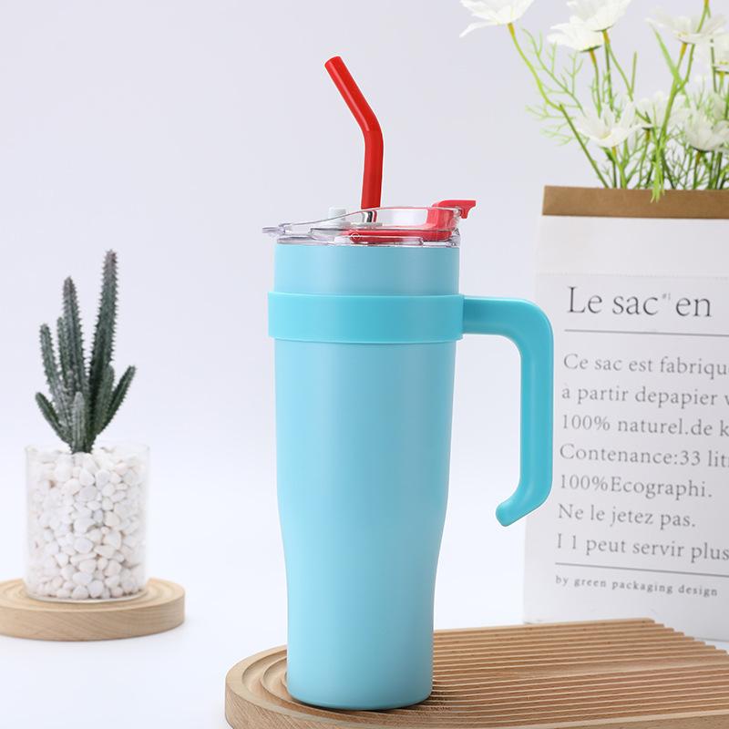 304 Stainless Steel Handle Ice Cream Cup 40oz Large Capacity Gradient Car Cup Vacuum Straw Insulated Cup