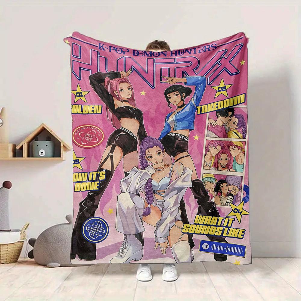 1pc K-Pop Demon Hunters Soft Skin-Friendly Flannel Blanket with Digital Printing, Various Sizes Available for Family, Friends, Birthday