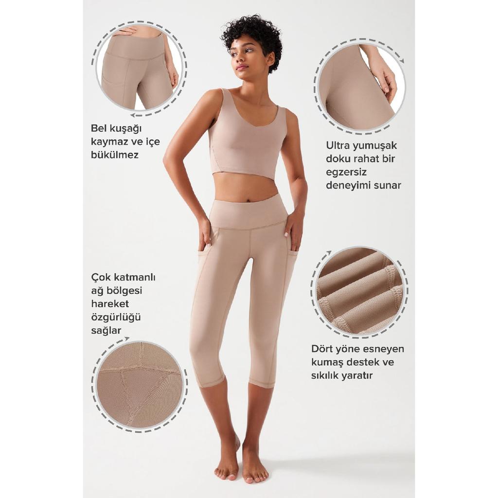 Женские черные леггинсы-капри длиной ниже колена с высокой талией и двойным карманом, капри