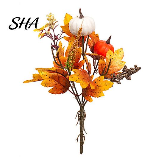 Durable Fabric Fall Flowers Artificial Bouquet with Pumpkins Maple Leaves Wheat Berries, Autumn Berry Decoration Home Decor for Thanksgiving