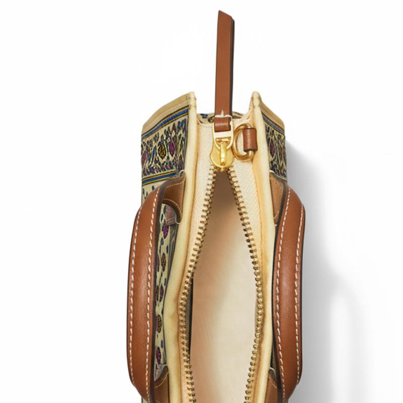 Tory Burch Ella Logo Brass Accessories Printed Faux Leather Tote Bag Shopping Bag Shoulder Crossbody Handbag Mini Women tote Ivory Daisy 140095-960