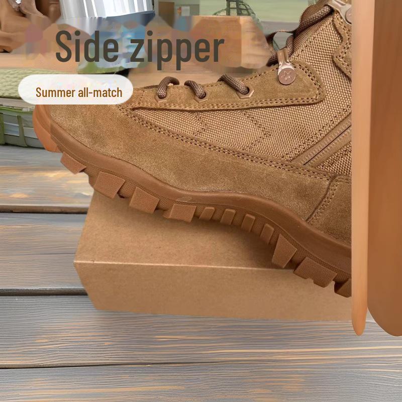 Мужские коричневые зимние тактические военные ботинки — дышащие, водонепроницаемые, устойчивые к проколам, с боковой молнией.