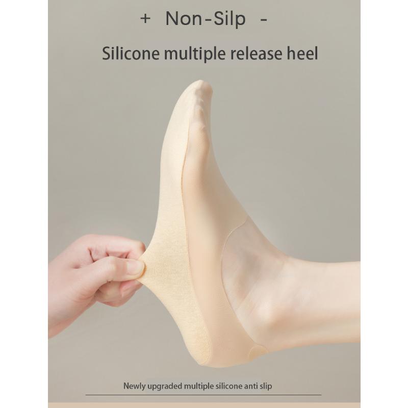 5 пар летних невидимых силиконовых противоскользящих носков, ультратонкие дышащие носки без показа, однотонные низкие носки-лодочки из ледяного шелка