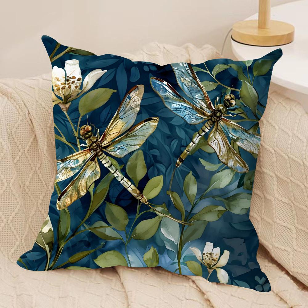 Retro Dragonfly Lotus Cushion Cover Short plush Doublesided Print Square Throw Pillow Covers Sofa Home Cushion Decor