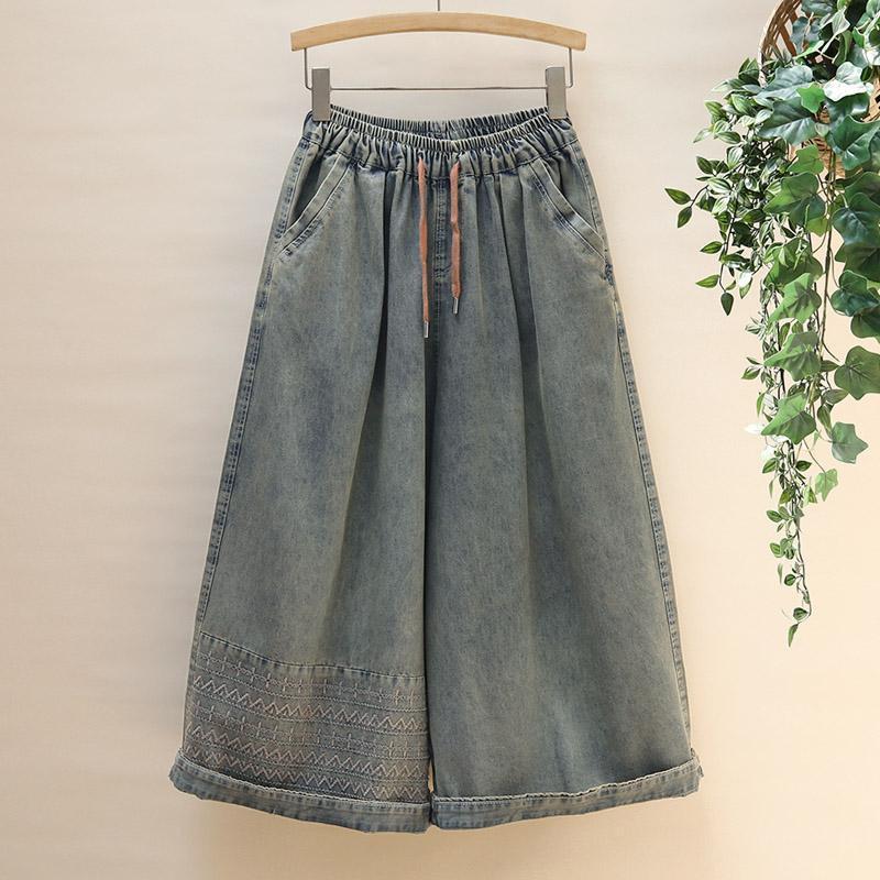 Хлопковые брюки летние женские большие размеры свободные пижамные брюки универсальные повседневные джинсы с высокой талией