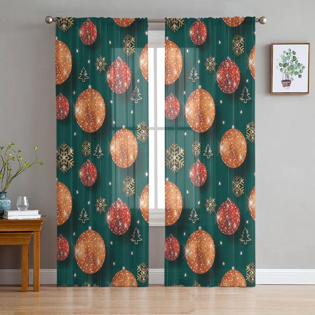 Рождественский бант, шар, рождественская елка, тюлевые шторы для украшения гостиной, современные шифоновые прозрачные вуали, рождественские шторы