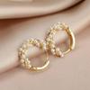 Korean Little Pearl Circle Hoop Earrings for Women Temperament Metal Line Ear Buckle Earrings Vintage Party Date Jewelry Gift