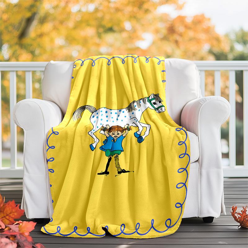 1pc Pippi Longstocking2 Theme Soft Flannel Throw Blanket - Digital Print, Polyester, Cozy for All Seasons, Perfect for Outdoor, and Travel