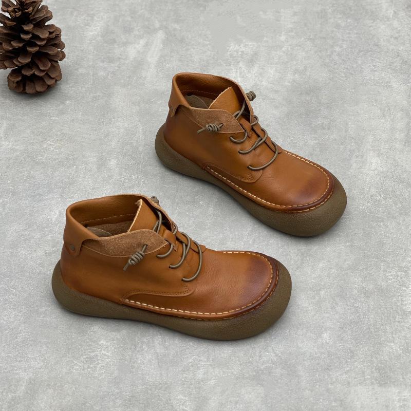 Johnature Женская обувь ручной работы из натуральной кожи, универсальные ботильоны из коровьей кожи в британском стиле с круглым носком