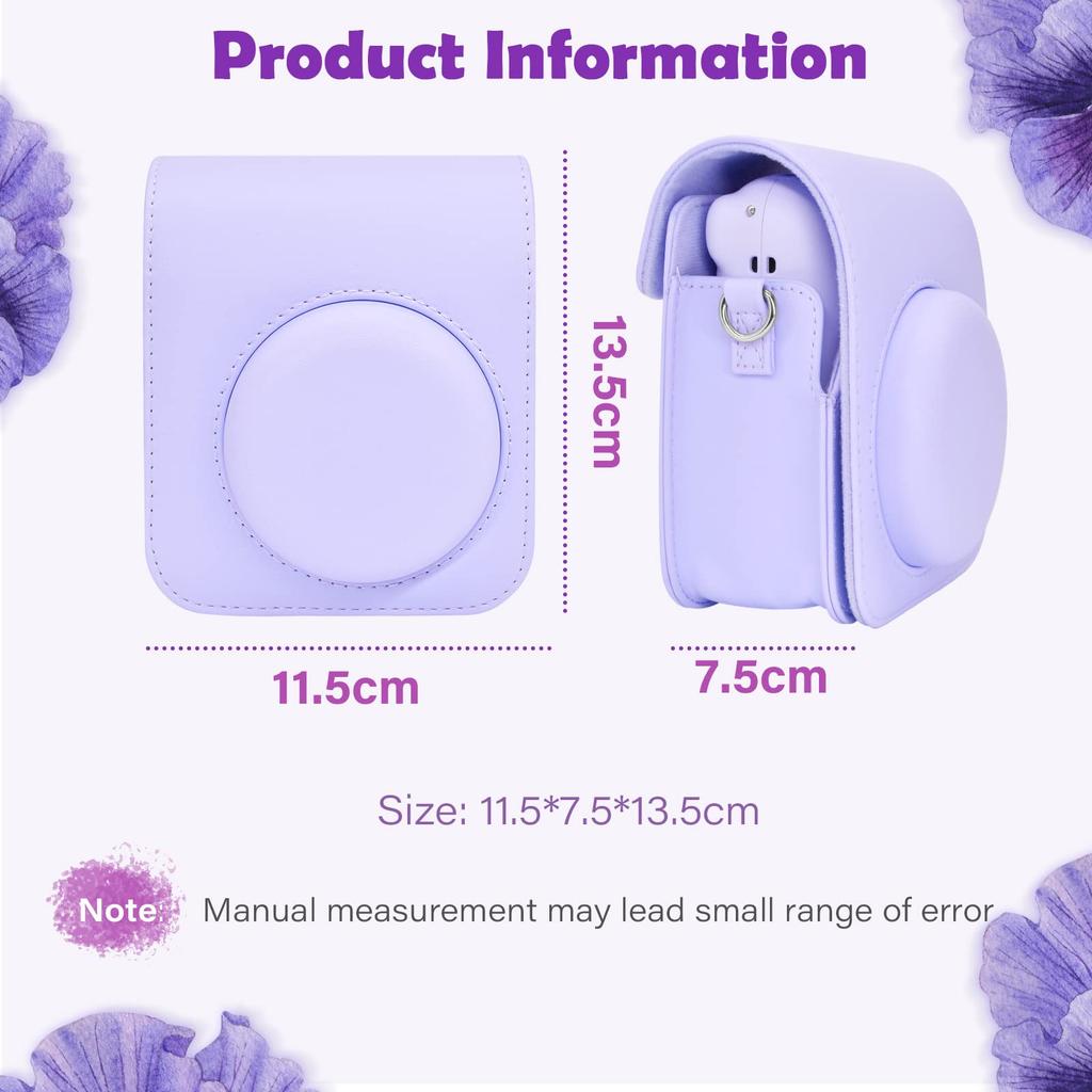 kinokoo Instax Mini 12 Case, Fujifilm Instax Mini 12 Camera Case with Snap Closure and Shoulder Strap (Purple)