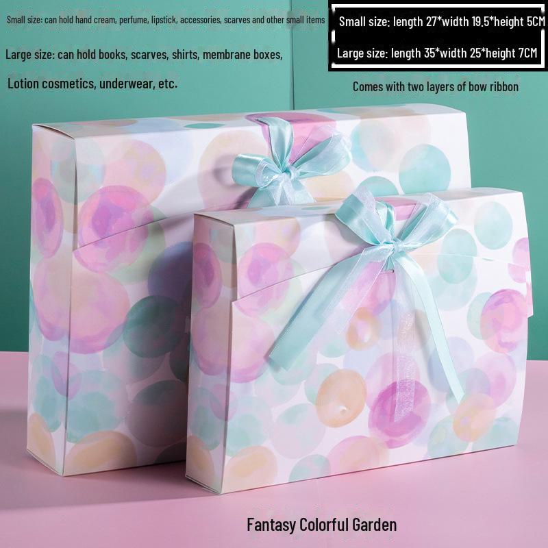 Custom Pearlescent Bow Ribbon Gift Box for Silk Scarves, Pajamas, and Shirts