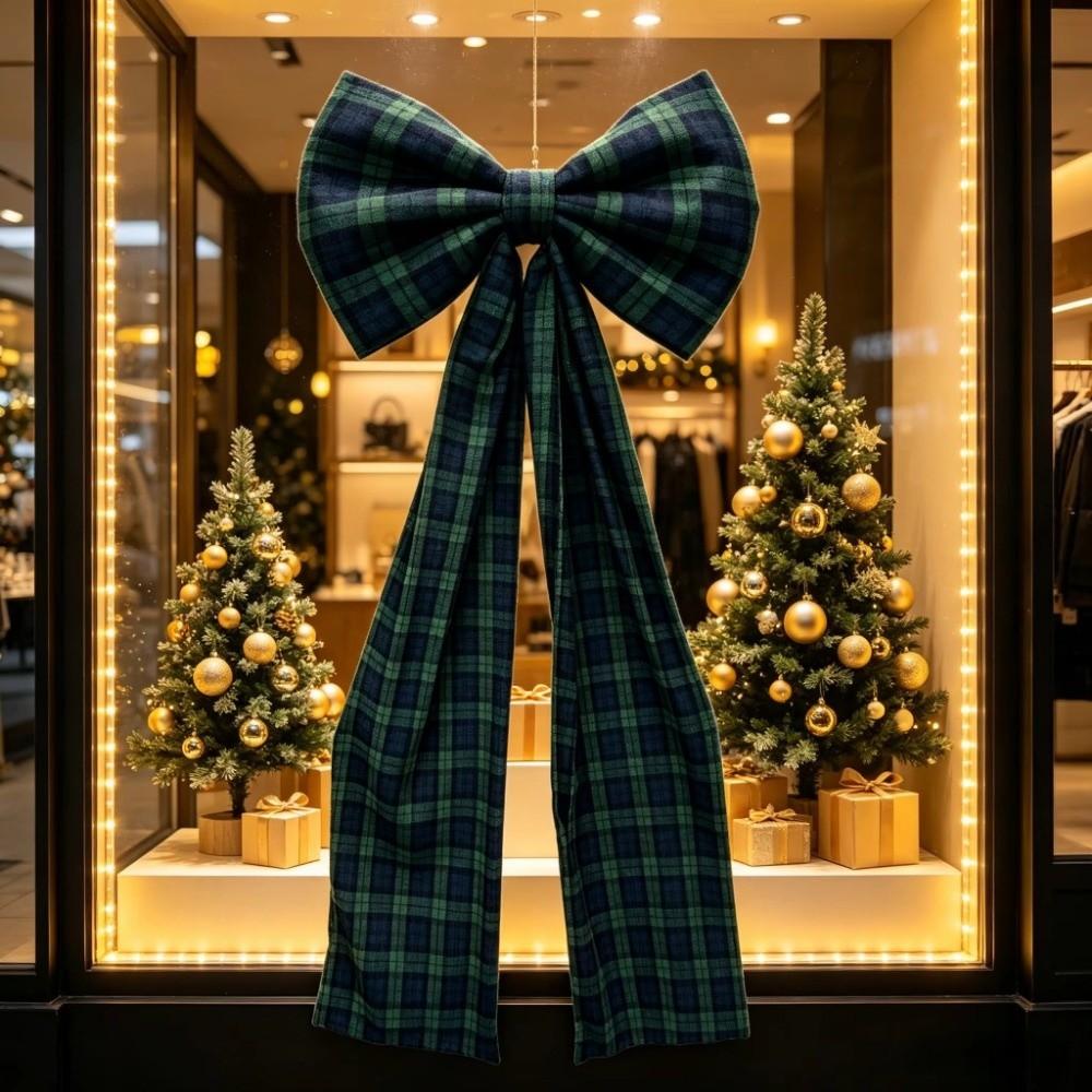 Plaid Xmas Tree Topper Bows Elegant Giant Ribbon Bowknot Sturdy Large Christmas Bowknot Wall Decor