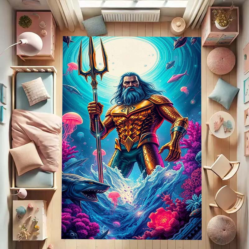Aquaman fantasy movie rug, suitable for bedrooms, living rooms, and sofa décor; large children's play rug.