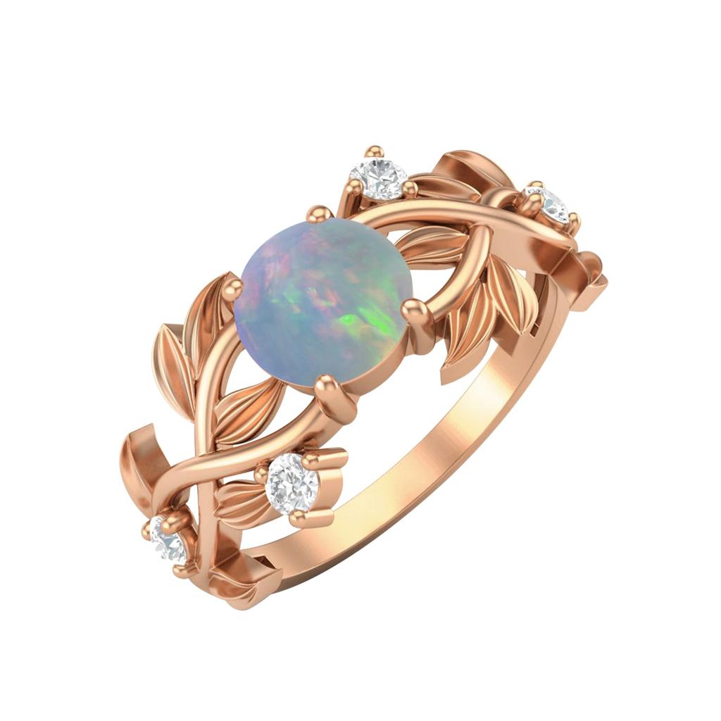6MM Round Opal Gemstone 925 Sterling Silver Rose Plated Solitaire Ring