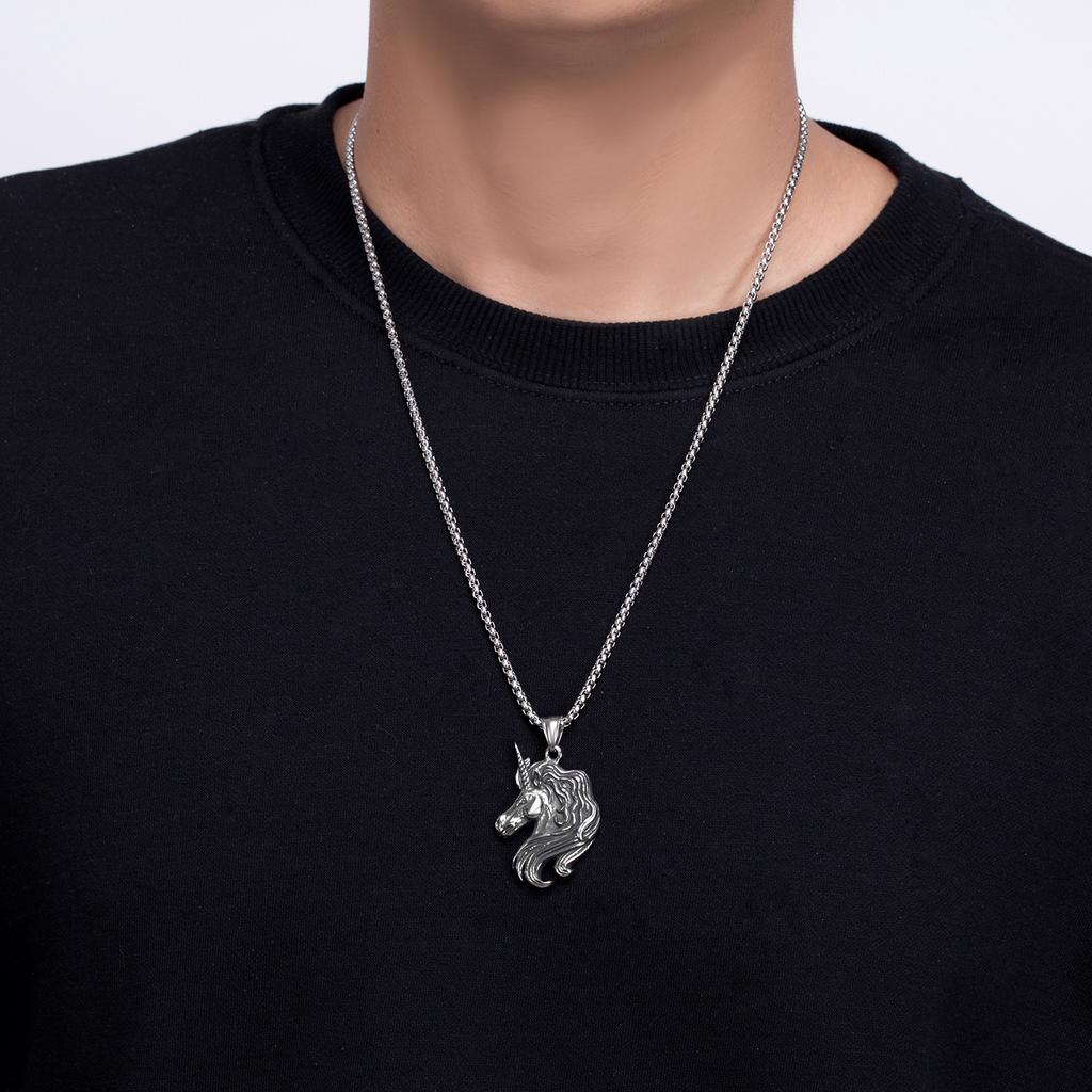 Fashion Trendy Pony Accessories Titanium Steel Zodiac Horse Pendant Retro Unicorn Pendant Necklace
