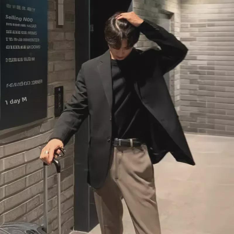 Men's Casual Korean Black Loose Fit Suit Jacket