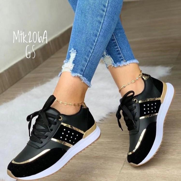 Fashion Lightweight Women Leather Patchwork Casual Sneakers Lace-up Breathable Platform Walking Shoe Outdoor Running Trainers Size 36-43