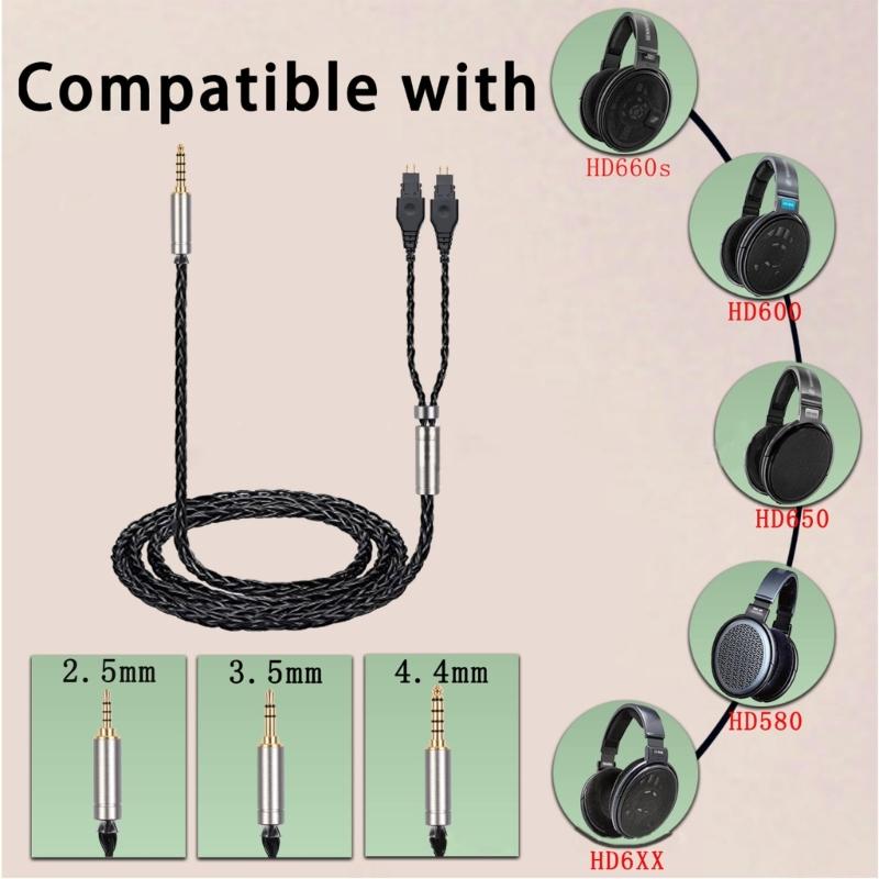 Replacement Upgrade Cable Wire for HD650 HD600 HD660s HD580 Headphone 4.4mm/3.5mm/2.5mm Plugs 1.5x4 Twiste Wire 1.5m