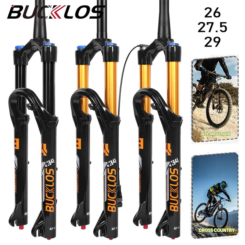 BUCKLOS 26/27.5/29 дюймов Воздушная Амортизационная Вилка для Горного Велосипеда с Регулировкой Отскока Велосипедные Вилки 9x100 мм Быстросъемная Велосипедная Вилка Ход 140 мм