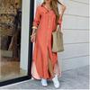 Spring and Autumn Women's Casual Long Sleeve Dress Solid Colour Shirt Long Dresses