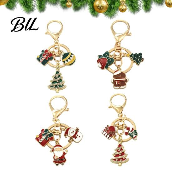 Festive Keychain Accessory Christmas Santa Tree Snowman Keychain, Golden Plated Zinc Alloy Bag Decor Handbags Decorative with Lobster Clasp