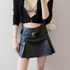 Black PU Leather Shorts Skirt for Women Autumn Winter High Waist Slim A-line Pleated Skirt Hot Girl Clothing Y2K Korean Style