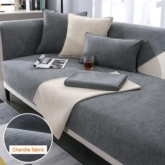 Solid Color Sofa Towel for Living Room Chenille Sofa Cushion Couch Cover Modern Minimalist Corner Sofa Cover Multi-sizes