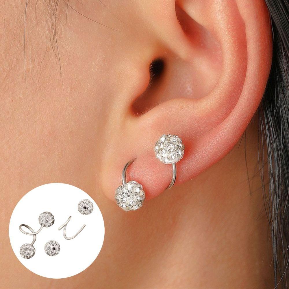 1 Pair Spiral Piercings Stud Earrings Double-ended Luxury Earrings Rhinestone Earrings Women