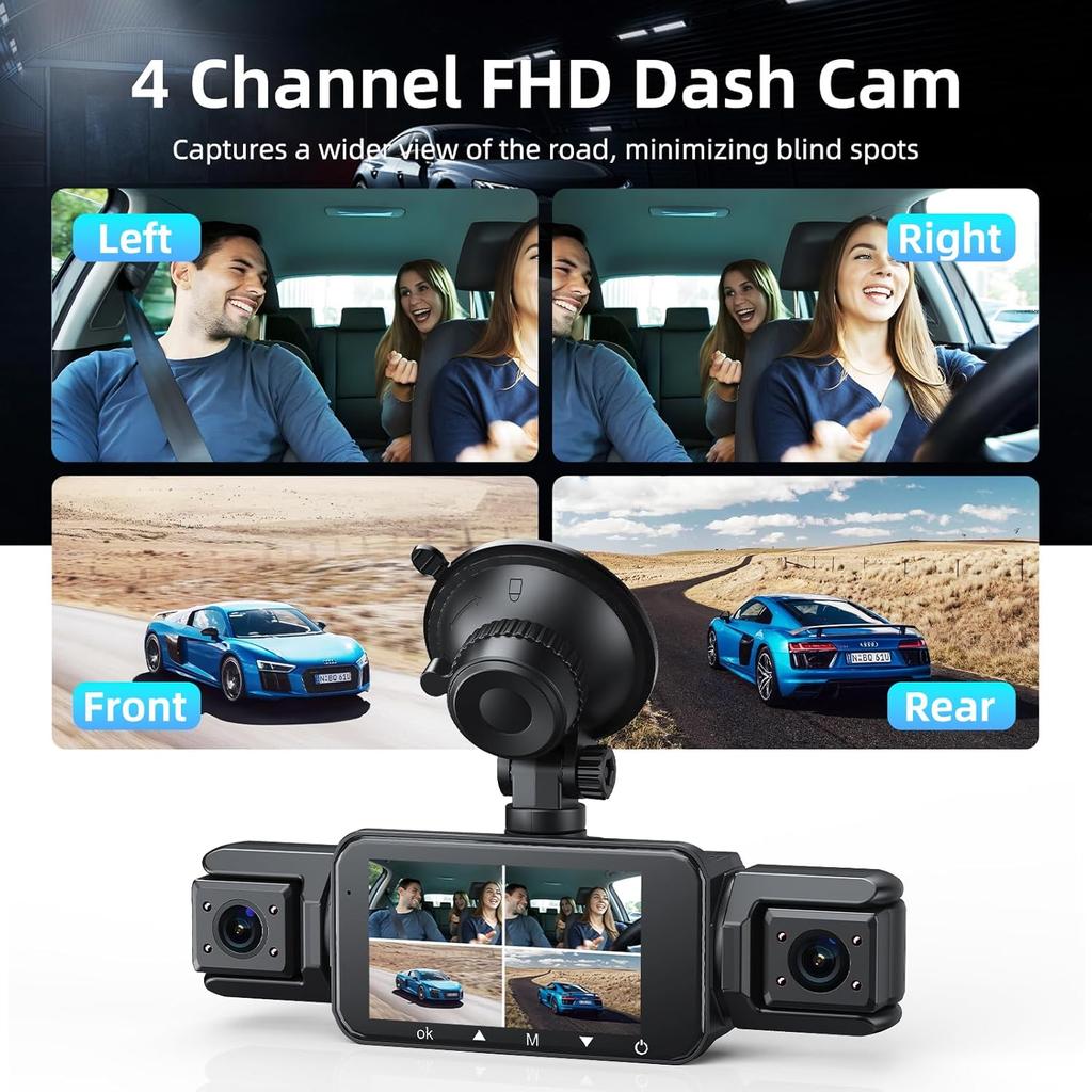 4-канальная видеокамера для приборной панели, камера для вождения с Wi-Fi, 1080P, передняя, левая, правая, задняя, ночное видение, циклическая запись, черный ящик, автомобильные аксессуары