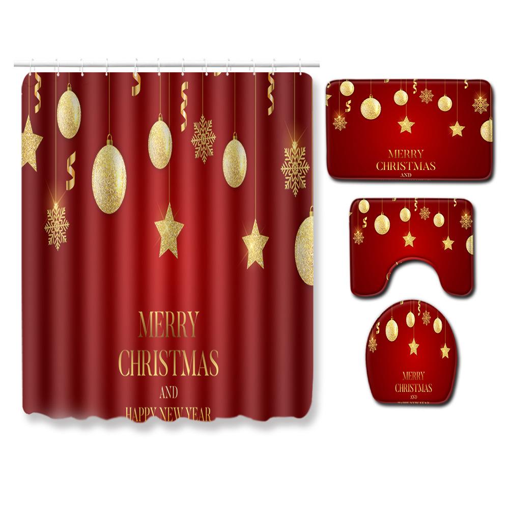 Christmas Home Door Mat Bathroom Shower Curtain Floor Mat Combination Four-Piece Set Bedroom Living Room Carpet