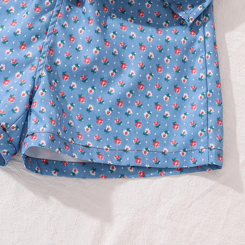 Children's Clothing Girls Suit Summer New Fly-sleeved Printing Short-sleeved Top + Shorts 2pcs