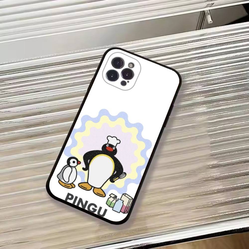Милый Чехол-Пингвин Пингу для Телефона iPhone 17, 16,15,14,13,12,11 Plus,Pro Max, Других Мягкий Черный Чехол