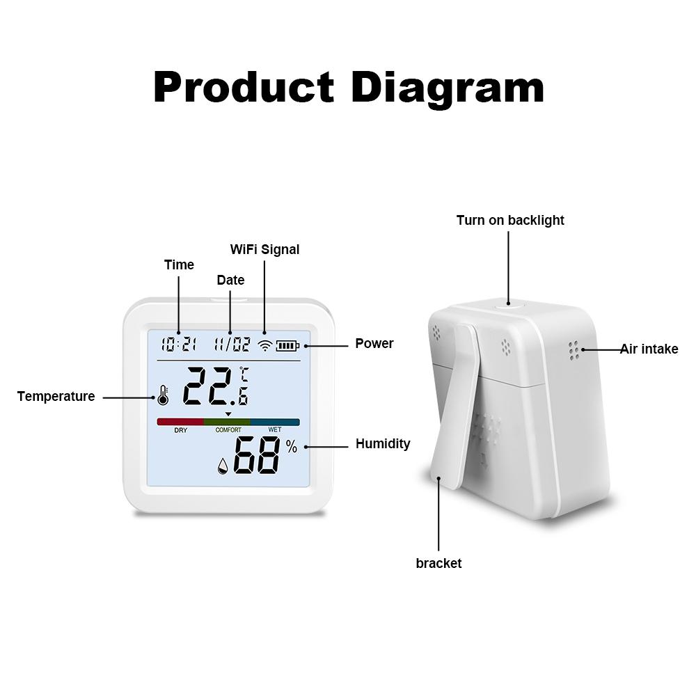 WiFi Thermometer Hygrometer TY App Smart Thermometer for Home LCD Backlight with Detachable Stand