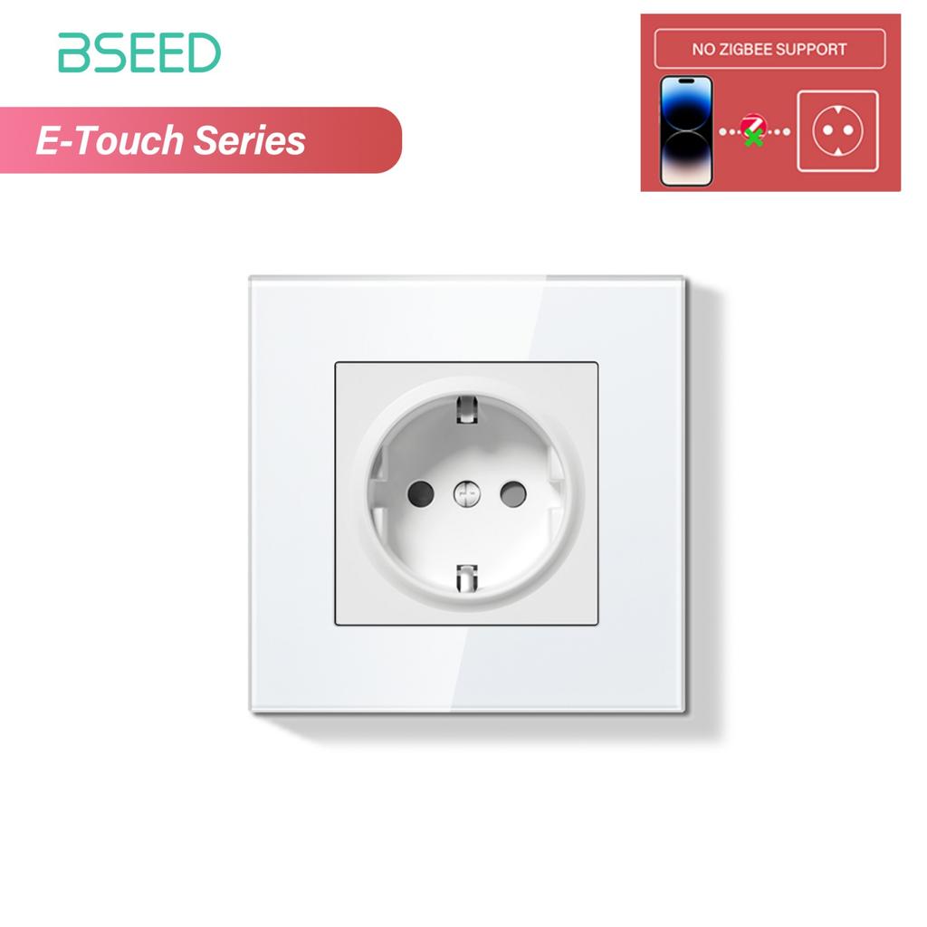 BSEED 1/2/3/4-клавишный сенсорный выключатель Zigbee, стекло с розетками EU, умный настенный выключатель света, сенсорный экран, подсветка, серия E