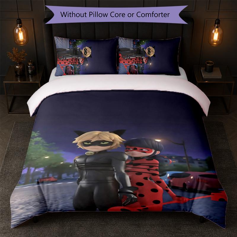Miraculous Ladybug Print 3Pcs Duvet Cover Set 1 Duvet Cover and 2 Pillowcases Soft Bed Linen For Household Bedroom