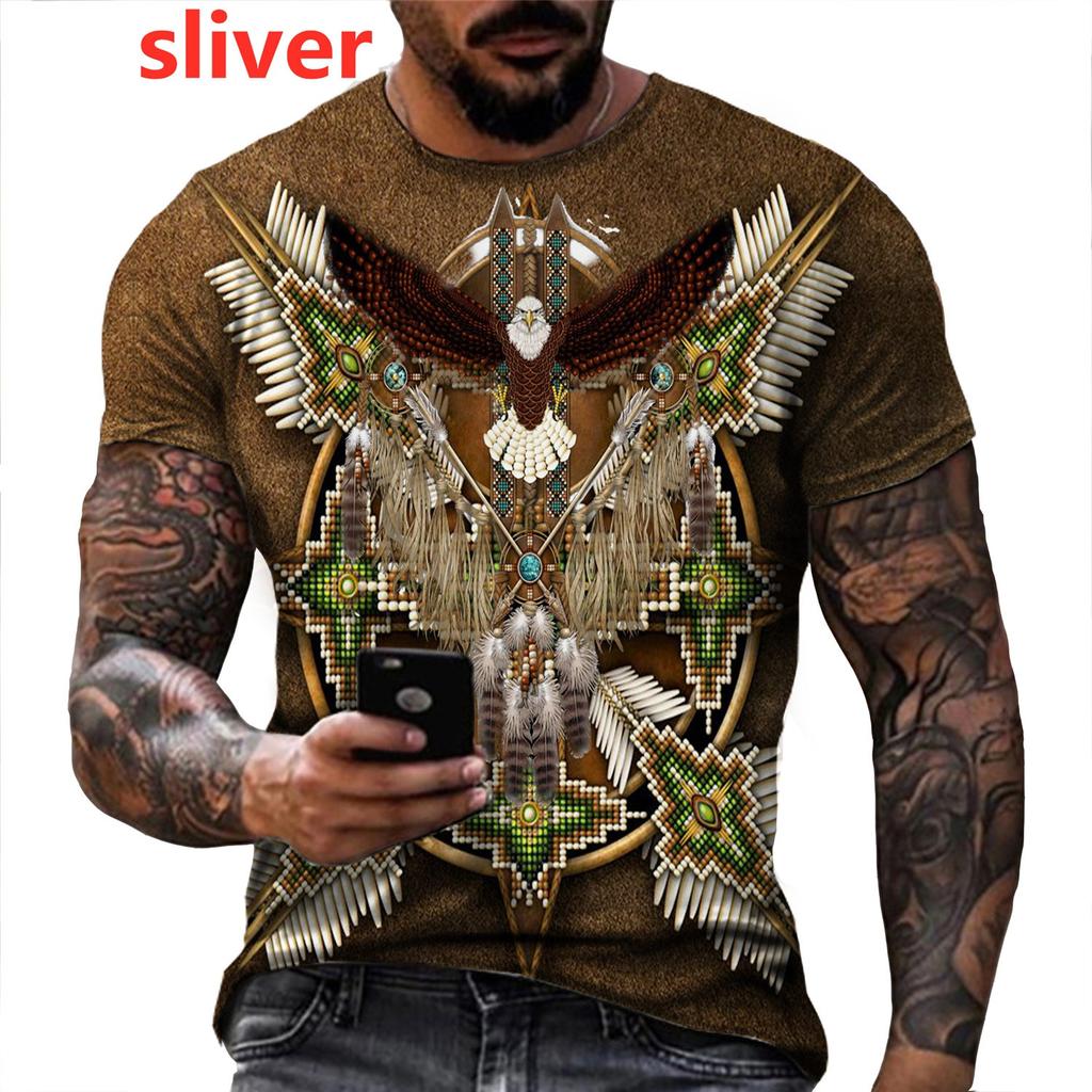 Native Indian Wolf 3D Printed T Shirt Retro Short Sleeve O-neck Funny Tees Unisex Color-blocking T-shirt Slim Clothing