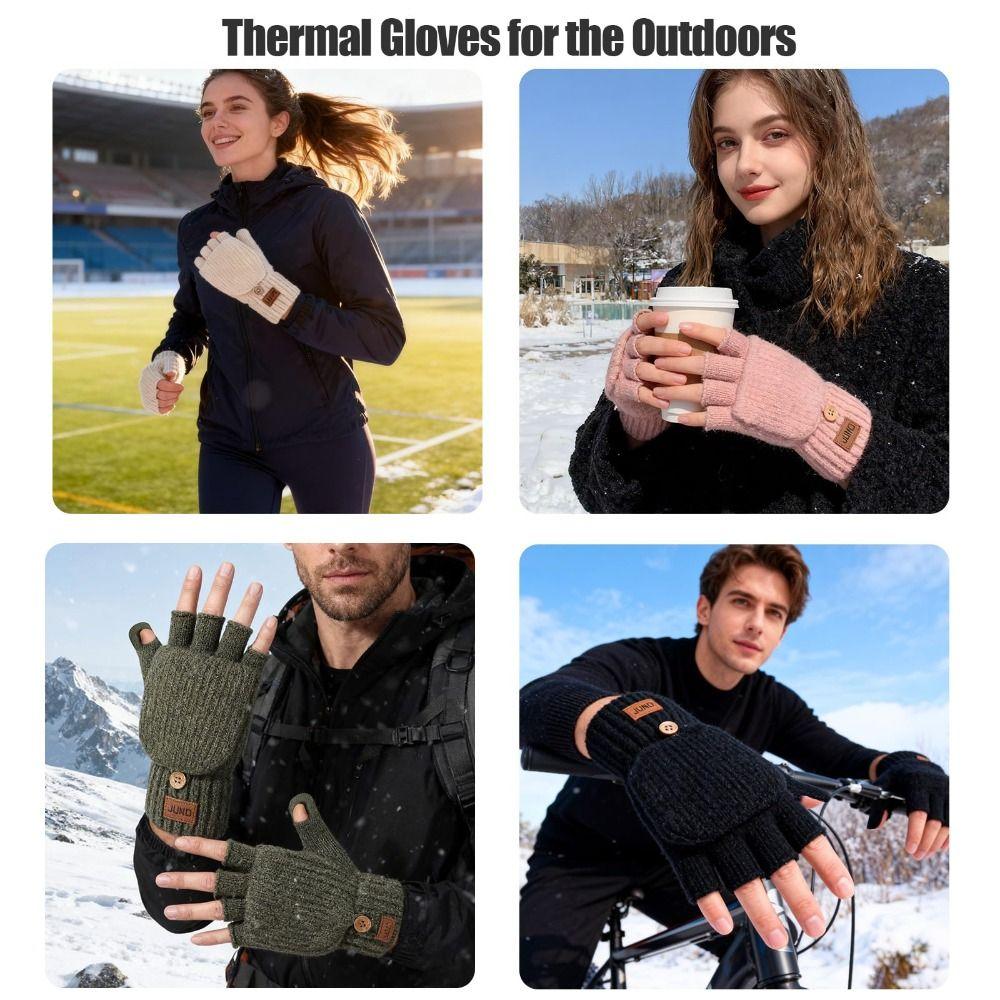 Вязаные перчатки без пальцев с откидным верхом, термоперчатки с половиной пальцев для женщин и мужчин