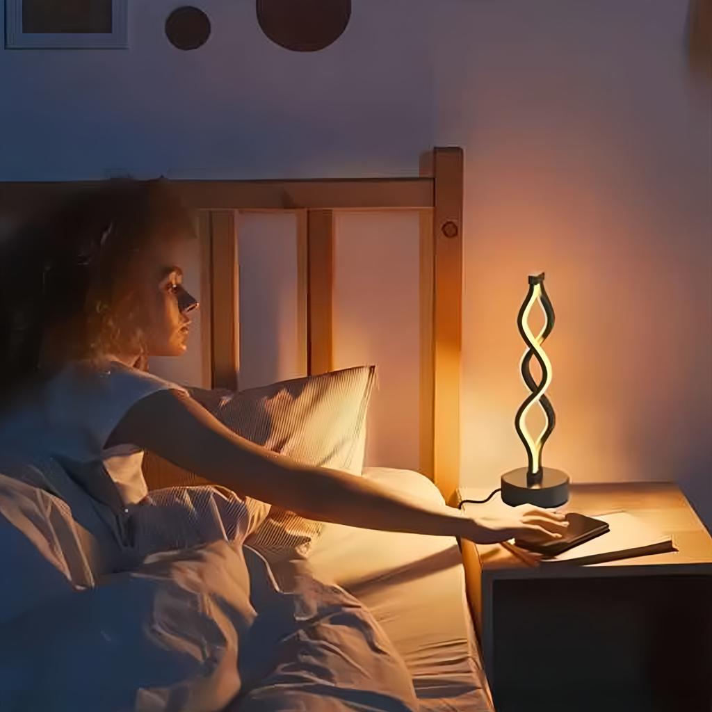 Современная спиральная светодиодная настольная лампа с кнопочным управлением, USB, трехцветный свет, подходит для прикроватной тумбочки, офиса, гостиной, украшения общежития