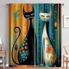 2Pcs- Elegant Cat Design Printed Curtains, Bedroom, Living Room And Kitchen Decoration, Home Decoration, Window Decoration