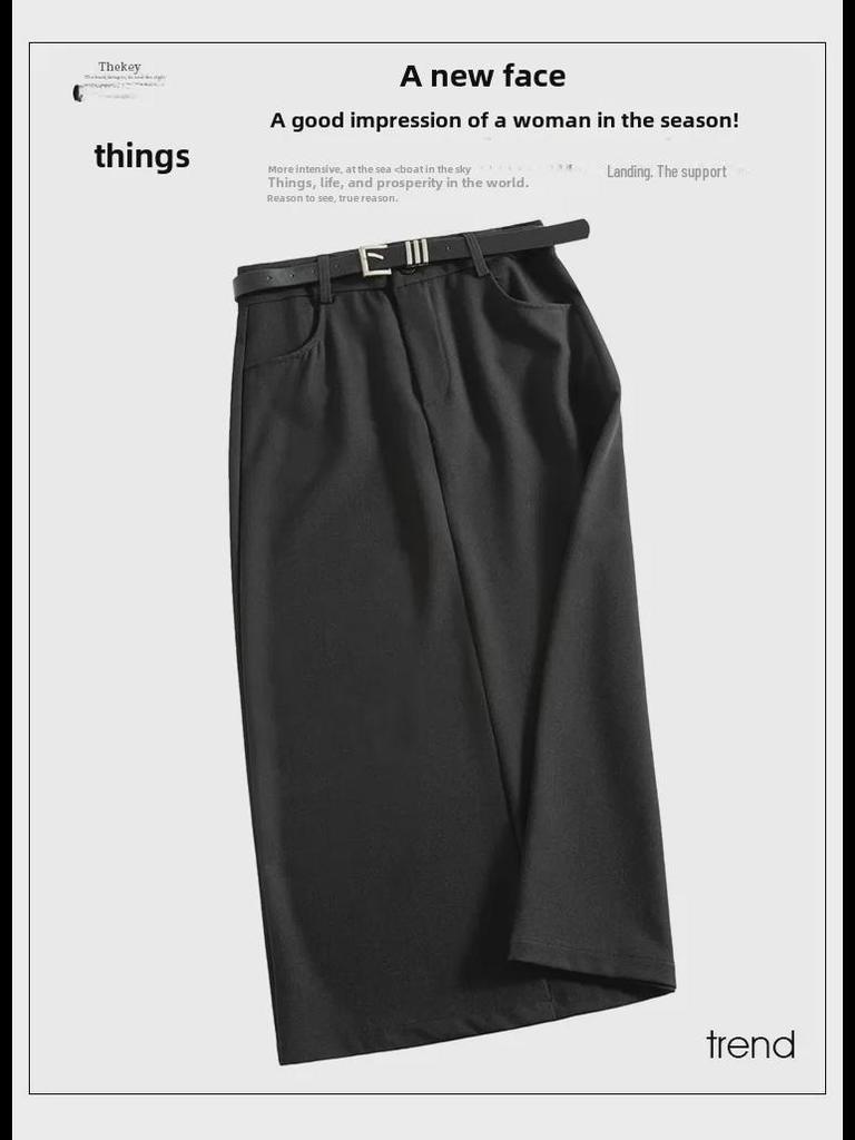 Юбка-трапеция серого цвета с высокой талией и разрезом на бедрах, осень/зима 2024 г.