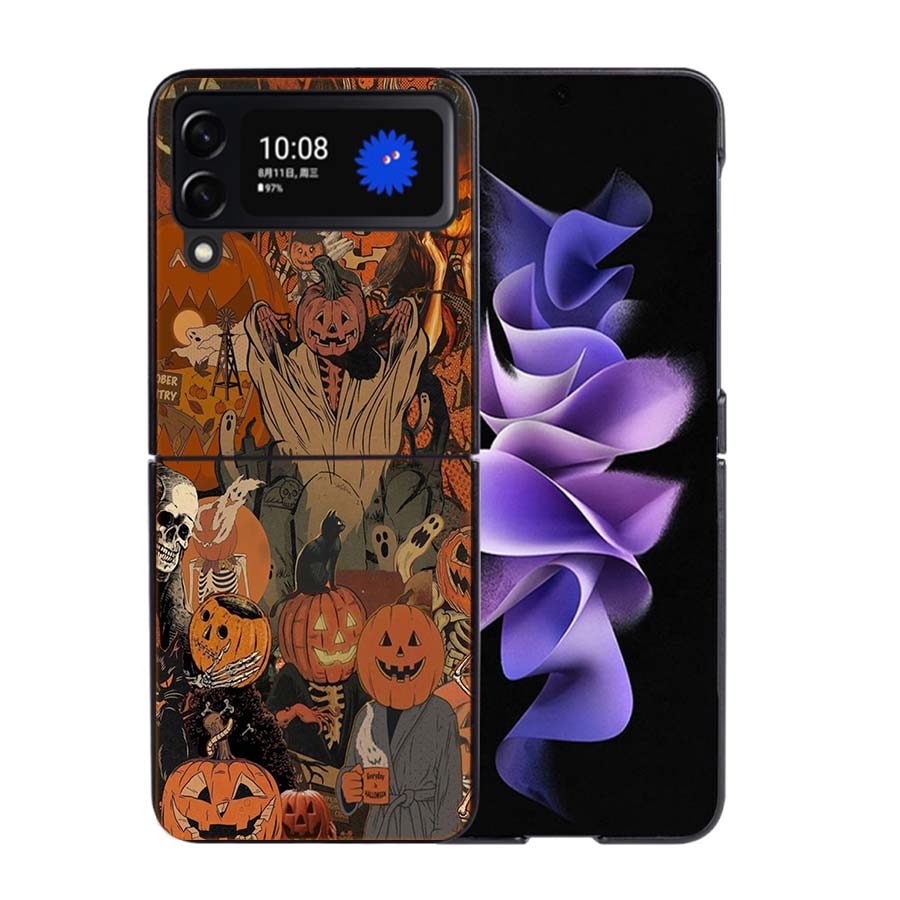 Хэллоуин Осеннее Искусство Кот-Ведьма Чехол для Телефона Для Samsung Z Flip 7 6 5G Galaxy Z Flip4 Z Flip5 Z Flip3 Coque Черный Жесткий ПК Корпус Защит