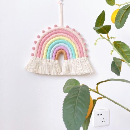 Rainbow Pendant Eye-catching Boho Styles Rainbow Hanging Ornament Cotton Rope Wall Pendant for Home Decoration