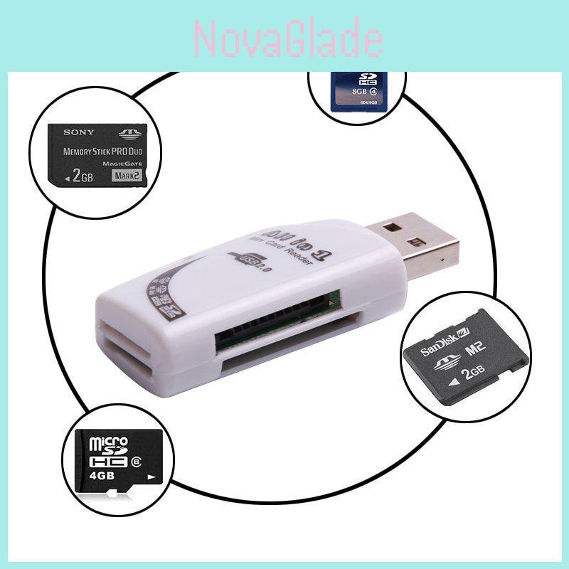 Стильный и компактный USB-кардридер 4-в-1, многофункциональный SD TF MS M2 для компьютеров