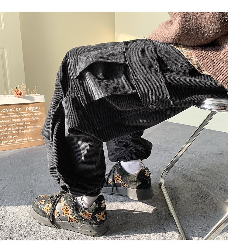 Мужской вельветовый комбинезон с бархатом - американский стиль, прямые свободные широкие брюки, модные осенне-зимние брюки большого размера