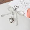Sweet Bowknot Heart Keychain Pendant Lovely Beaded Hanging Decorations Keyring Charm Phone Lanyard Phone Charm Bag Pendant