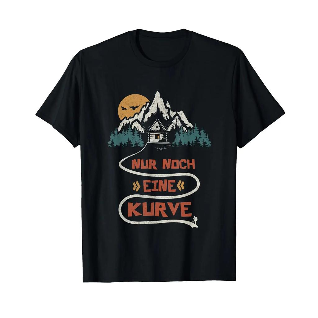 T Shirt With Gerunisex Text Quot Nur Noch Eine Kurve Bergsteigen Wander Wanderen Black Vintage Washed Streetwear Stylish Slightly