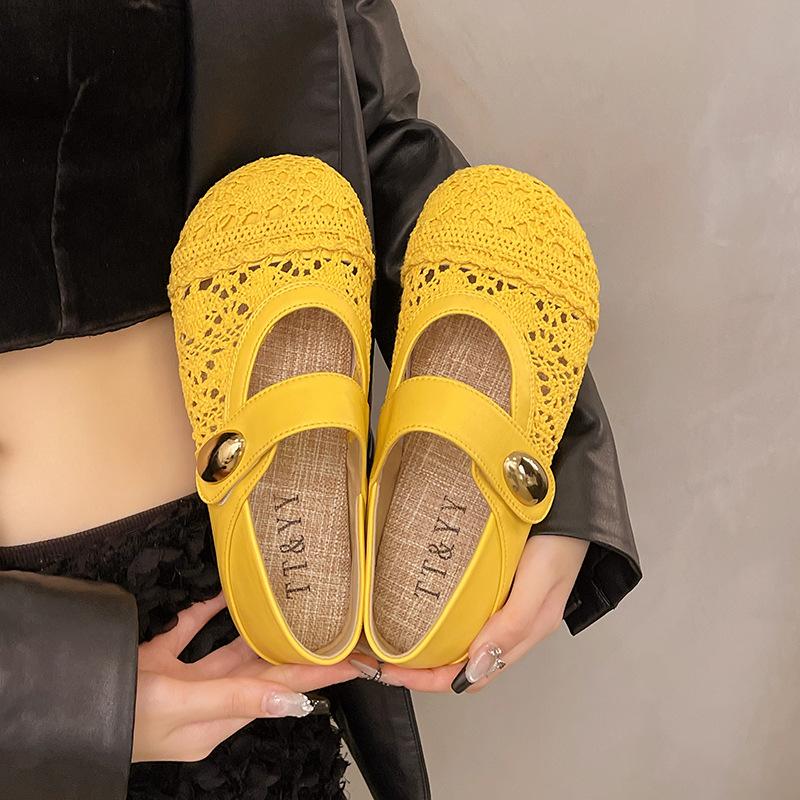 Женские туфли на мягкой подошве с вырезами, на липучке, Мэри Джейн, женские туфли 2025 лето новые, с юбкой, сетчатые туфли